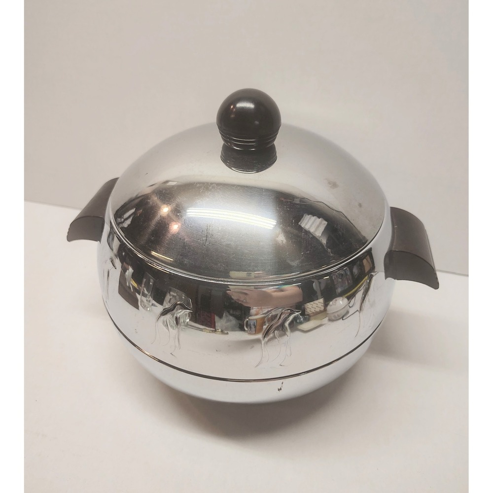 Vintage West Bend Penguin Ice Bucket Chrome Bakelite Handles Mid Century Modern